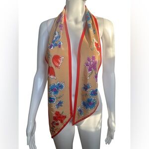 Vera Veresa 100% Silk Vibrant Floral Scarf with Red Border